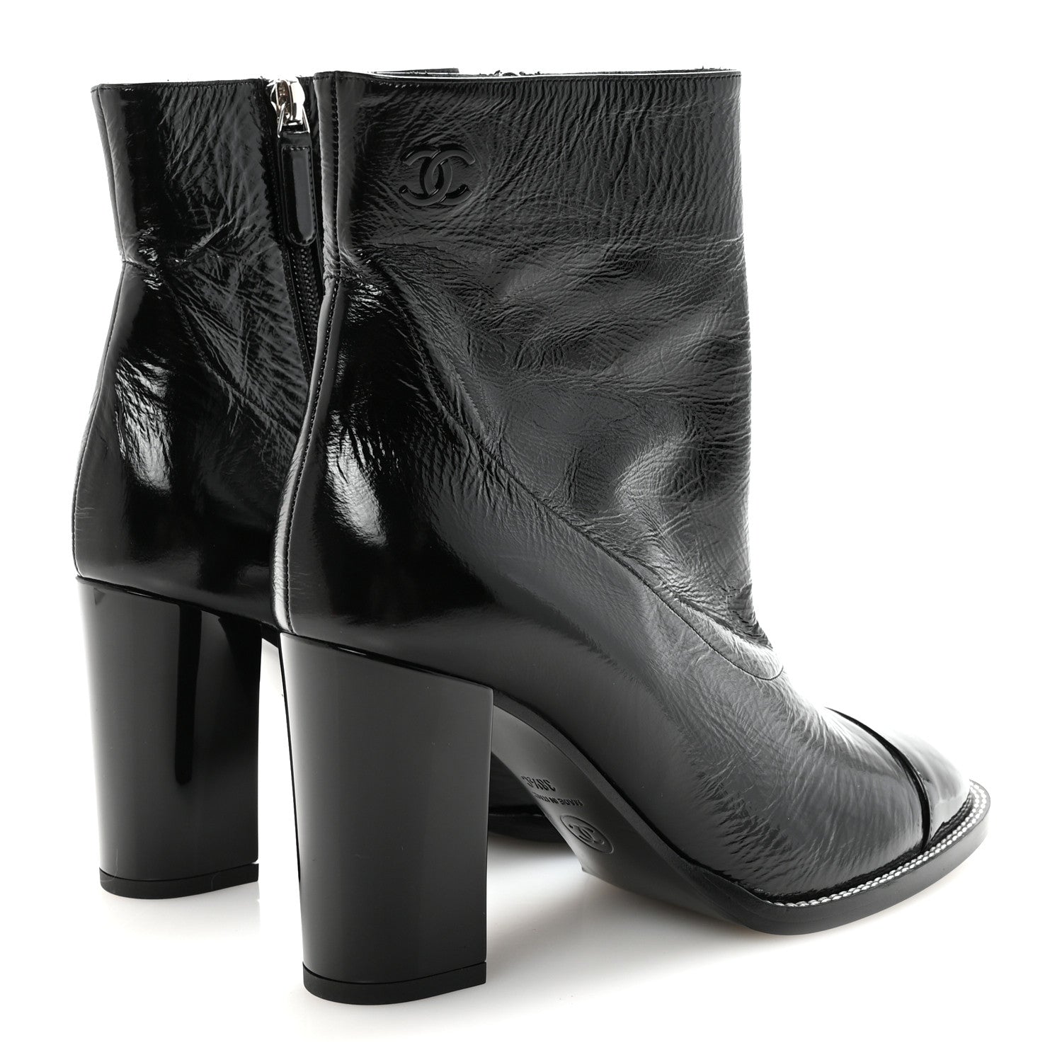 Chanel Shiny Calfskin Patent Cap Toe CC Short Boots 38.5 Black 10 of 20