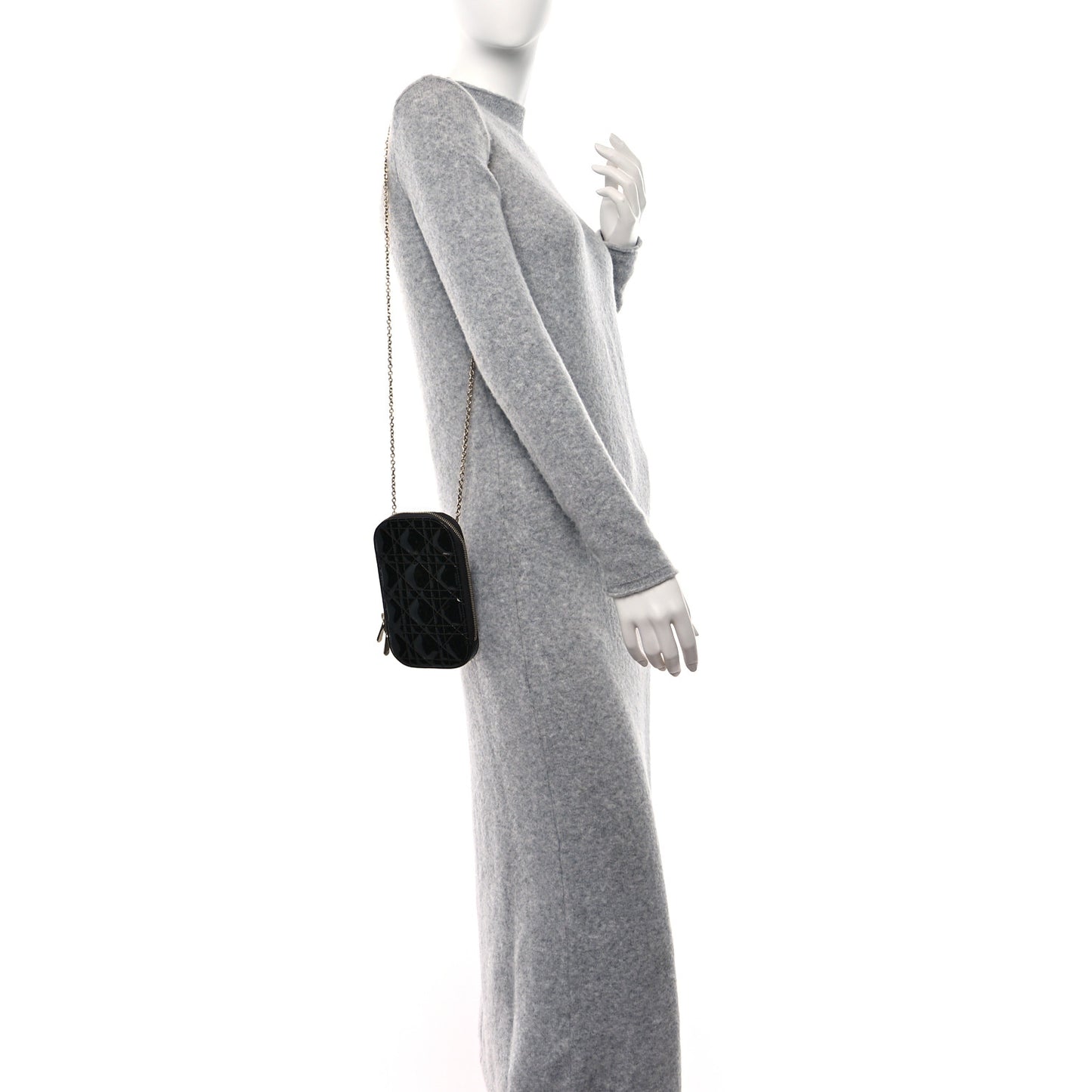Patent Cannage Lady Dior Phone Holder Black