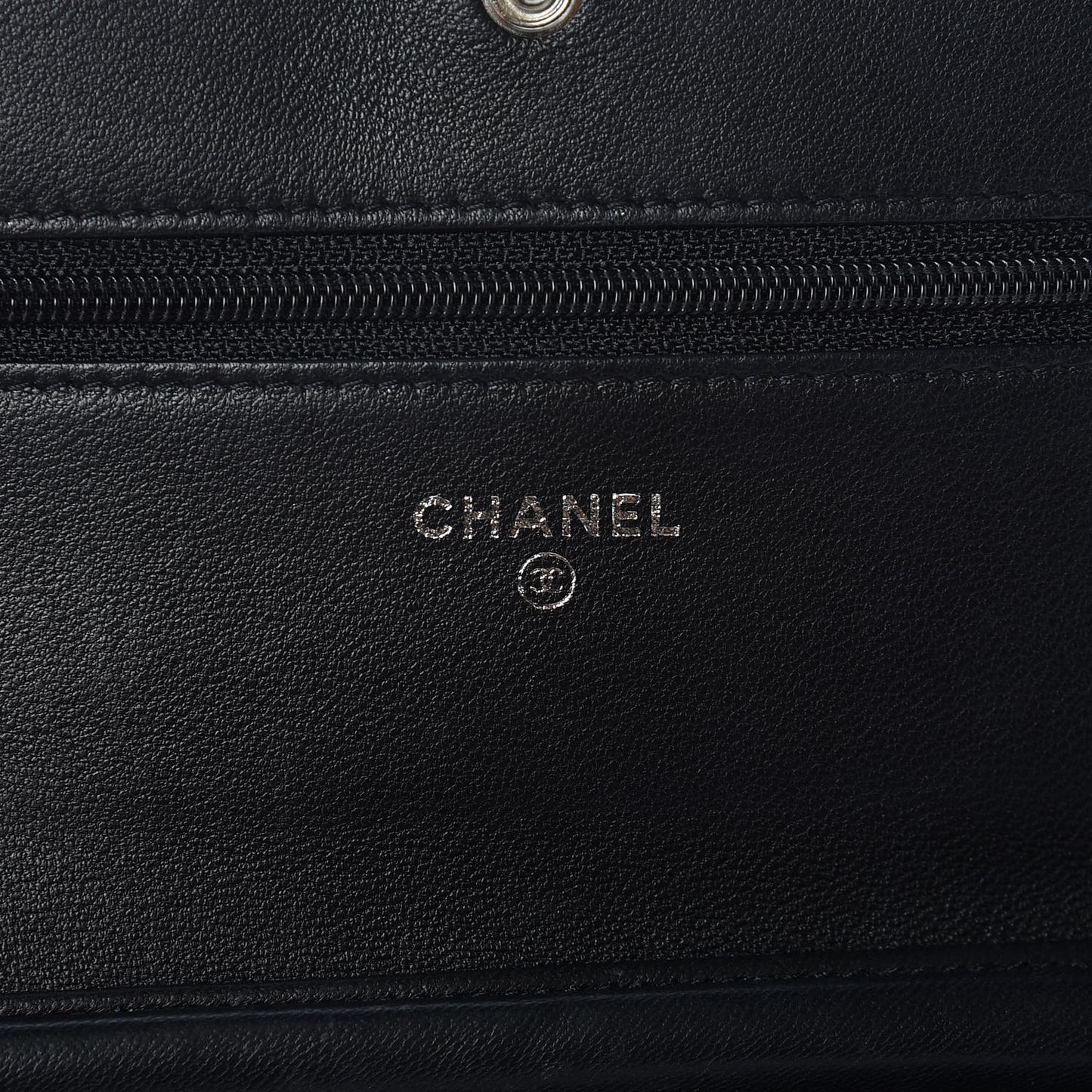 Lambskin Camellia Embossed Wallet On Chain WOC Black