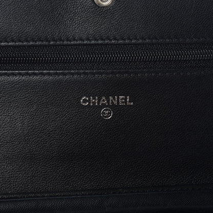 Chanel Lambskin Camellia Embossed Wallet On Chain WOC Black 6 of 18