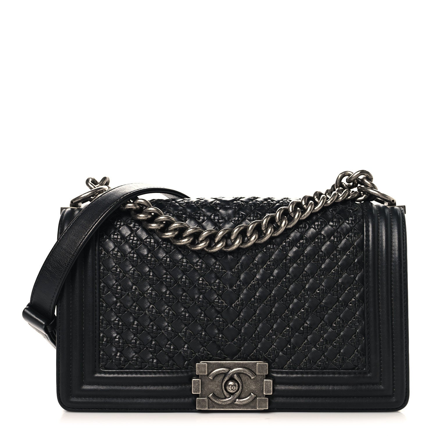 Chanel Lambskin Braided Woven Medium Boy Flap Black 1 of 10