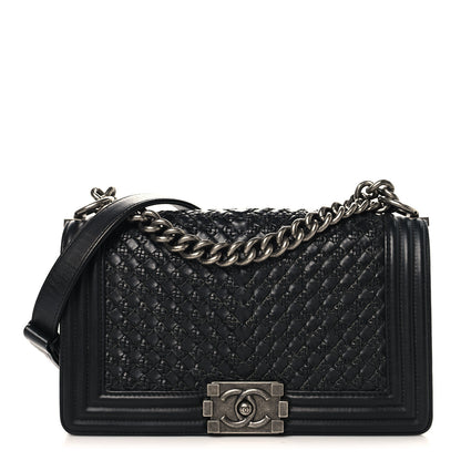 Chanel Lambskin Braided Woven Medium Boy Flap Black 1 of 10