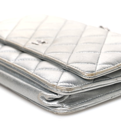 Chanel Metallic Lambskin Quilted Wallet On Chain WOC Silver 10 of 12