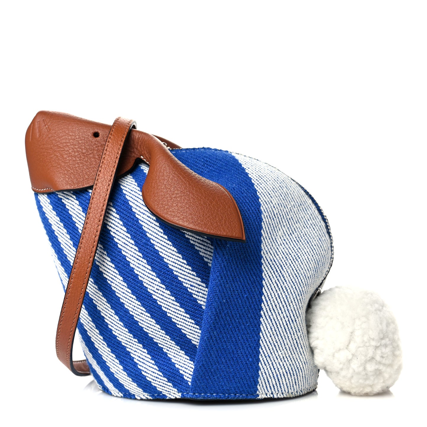 Canvas Shearling Mini Bunny Crossbody Bag Blue