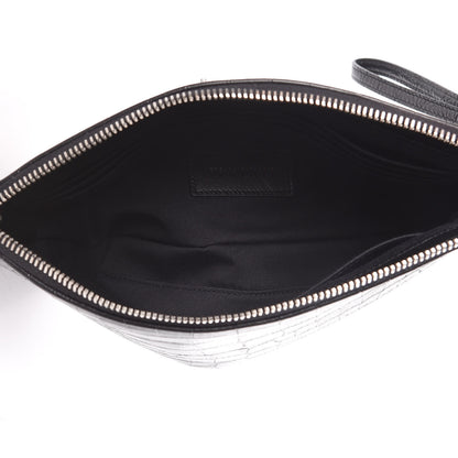 Saint Laurent Calfskin Crocodile Embossed Monogram Zip Pouch Black 5 of 8