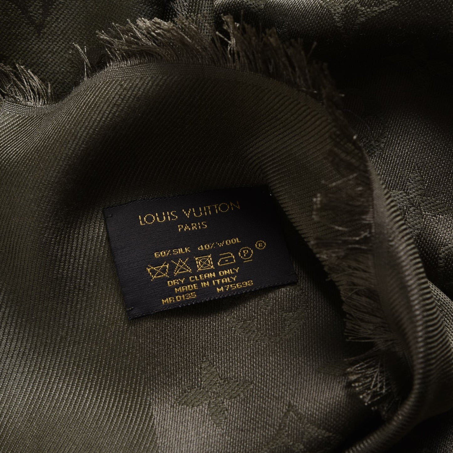 Silk Wool Monogram Shawl Kaki