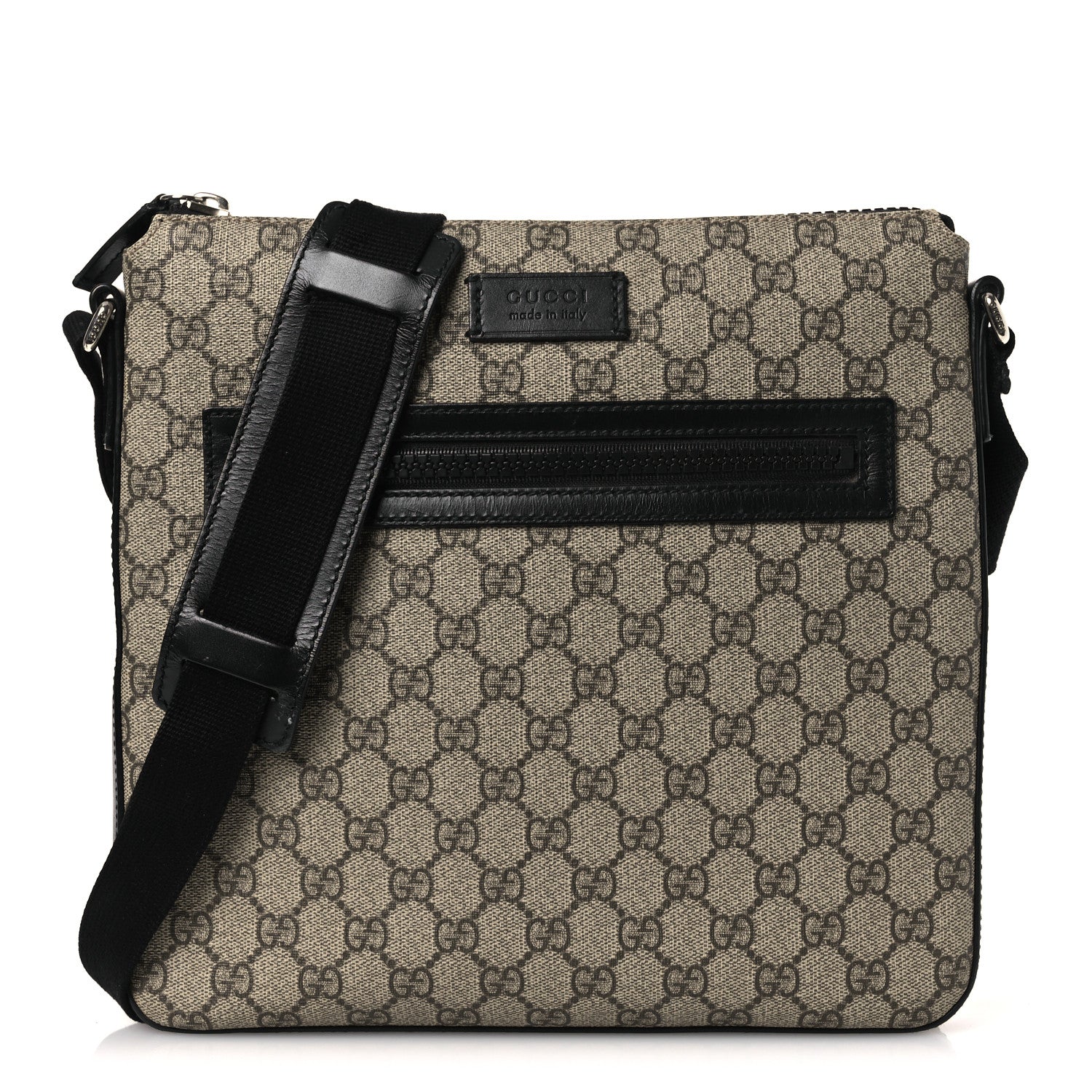 Gucci GG Supreme Monogram Flat Messenger Bag Black 1 of 13