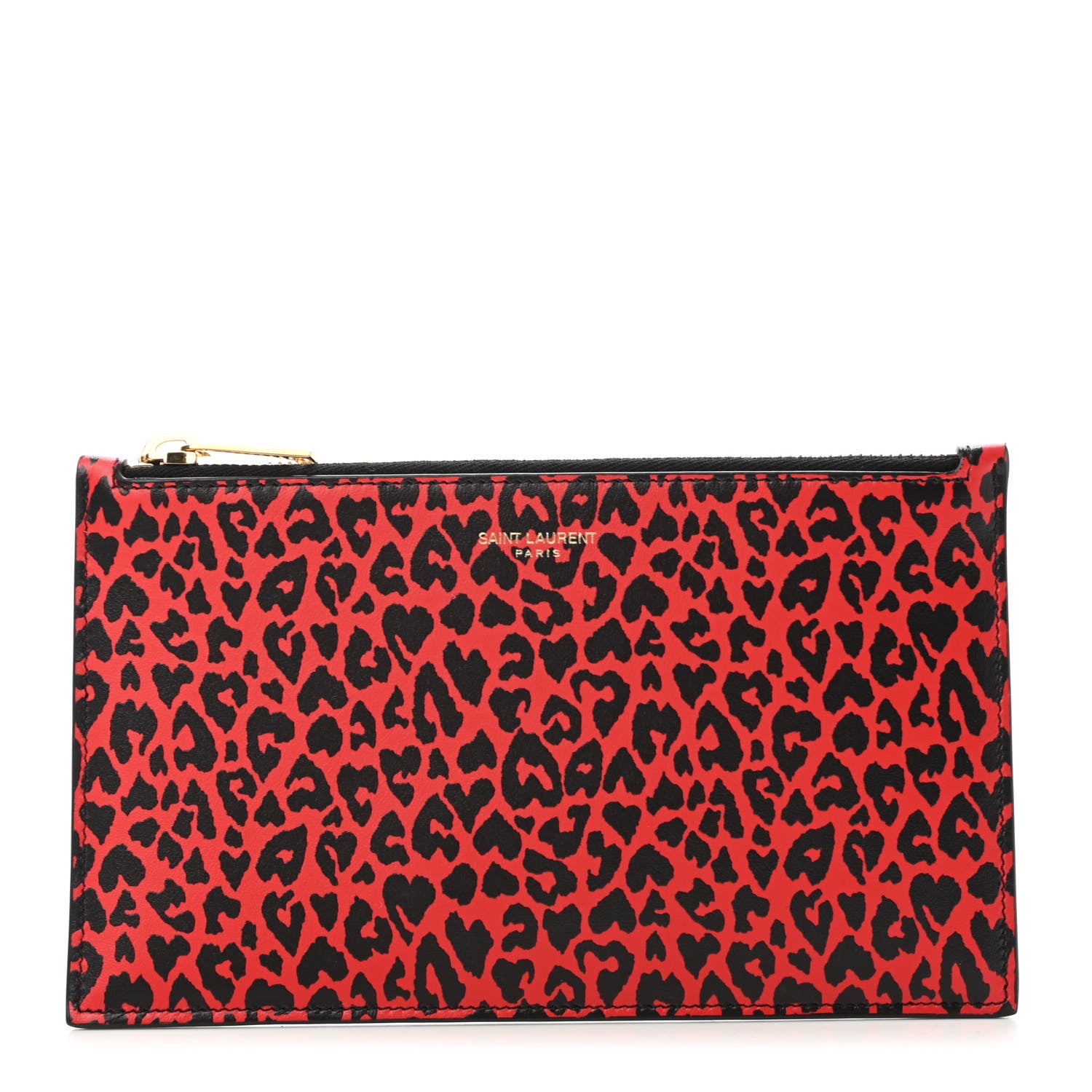 Saint Laurent Calfskin Baby Cat Print Zip Pouch Red 1 of 4