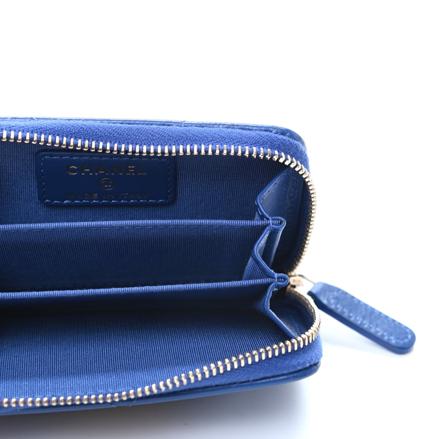 Goatskin Quilted Chanel 19 Zip Around Coin Purse Wallet Blue