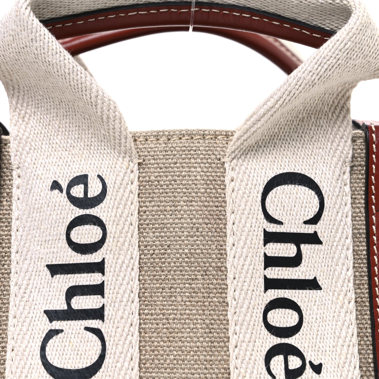 Linen Calfskin Mini Woody Ribbon Tote White Brown