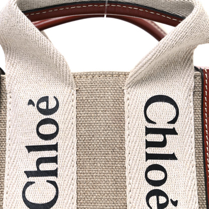Chloe Linen Calfskin Mini Woody Ribbon Tote White Brown 8 of 10