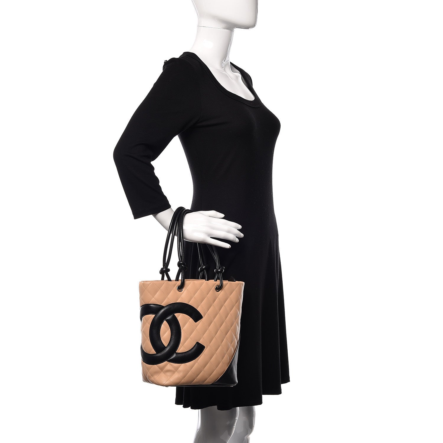 Chanel Calfskin Quilted Medium Cambon Tote Beige Black 2 of 9