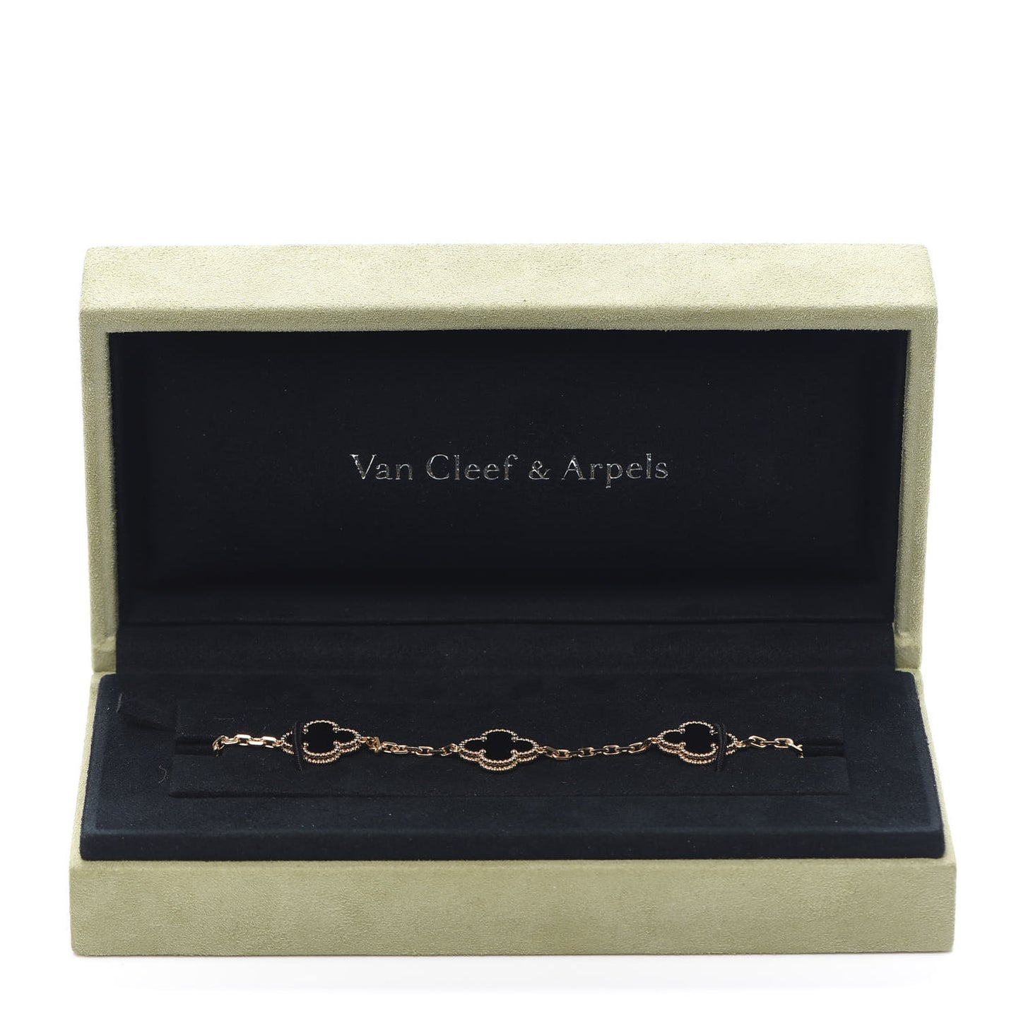 18K Yellow Gold Black Onyx 5 Motifs Vintage Alhambra Bracelet