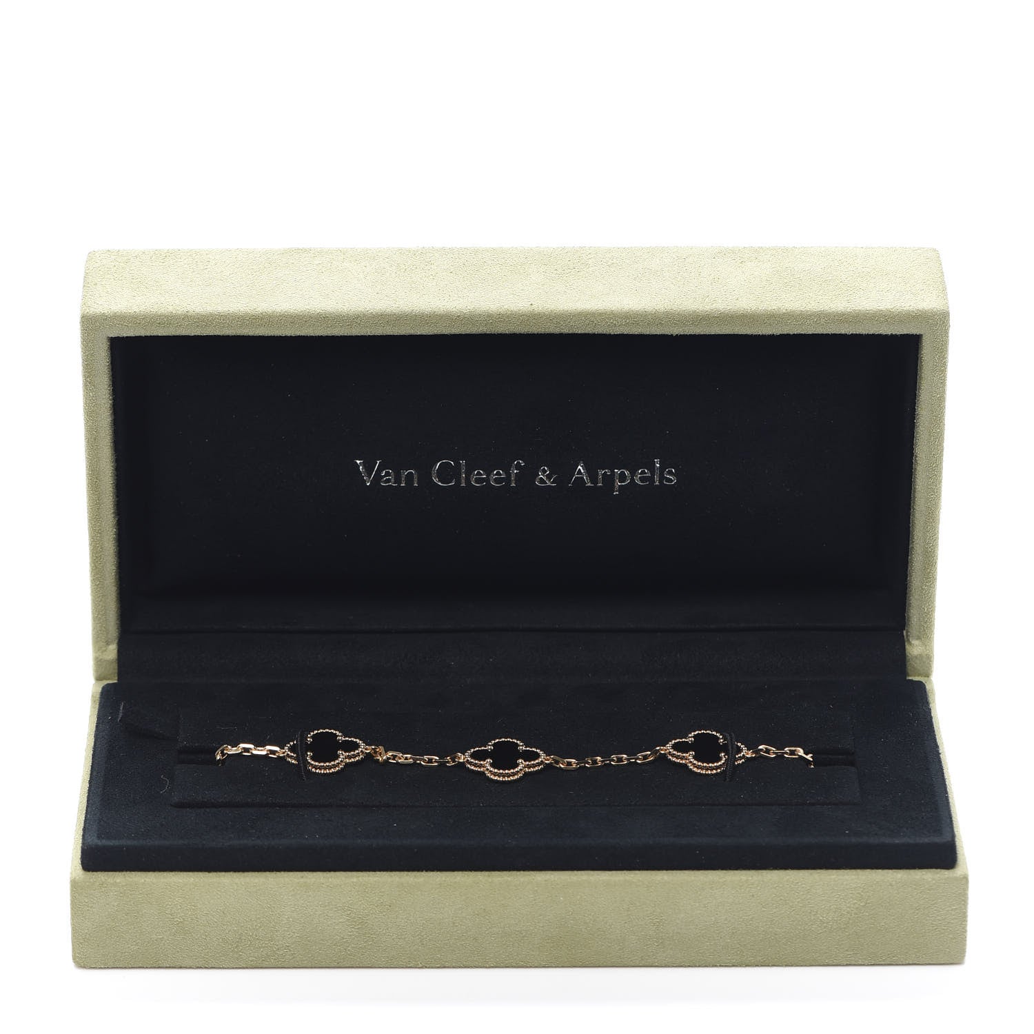 Van Cleef & Arpels 18K Yellow Gold Black Onyx 5 Motifs Vintage Alhambra Bracelet 7 of 7