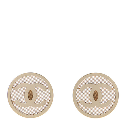 Chanel Metal Mesh Circle CC Clip On Earrings Gold 1 of 4