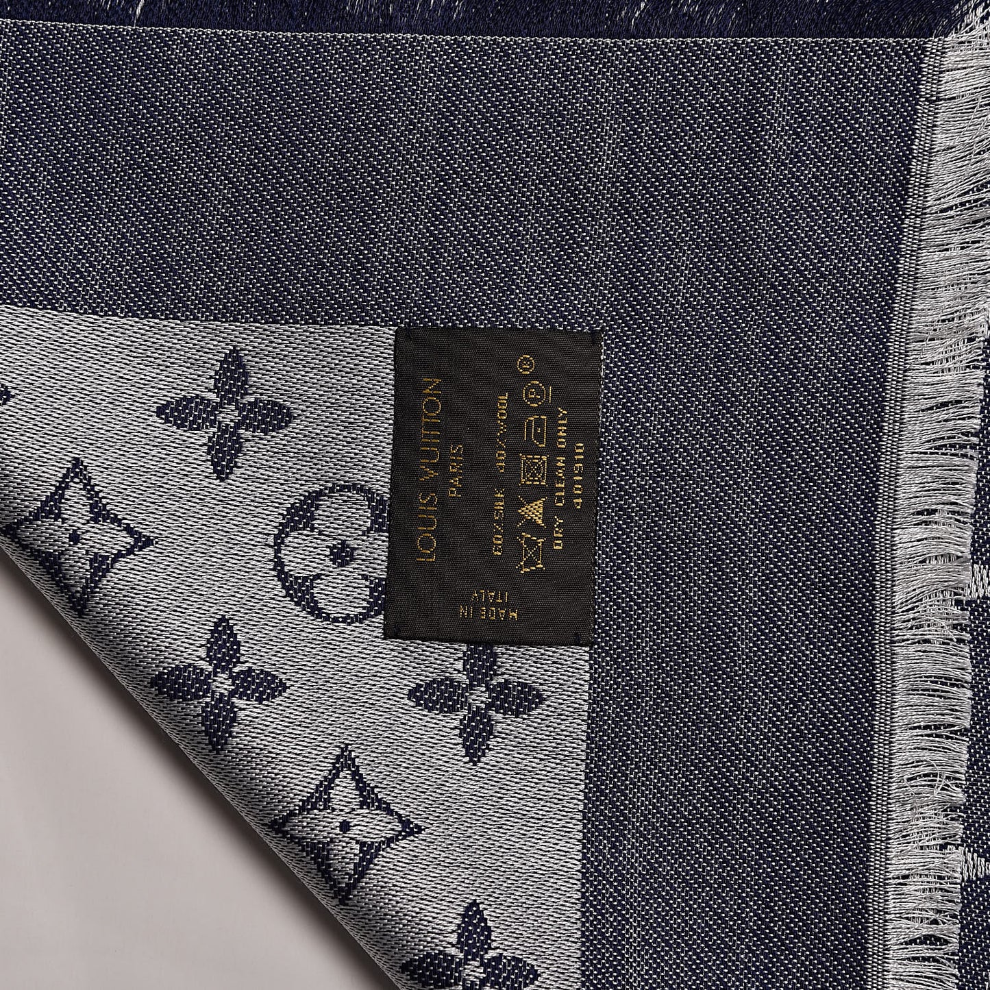 Silk Wool Monogram Denim Shawl Blue