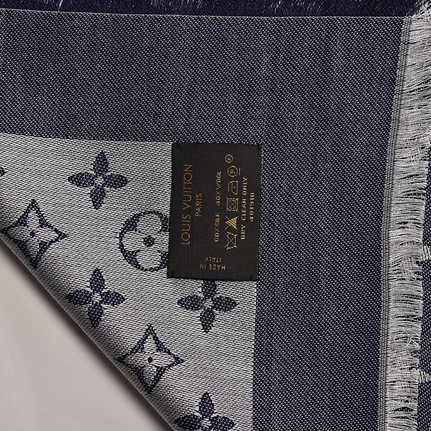 Louis Vuitton Silk Wool Monogram Denim Shawl Blue 4 of 4