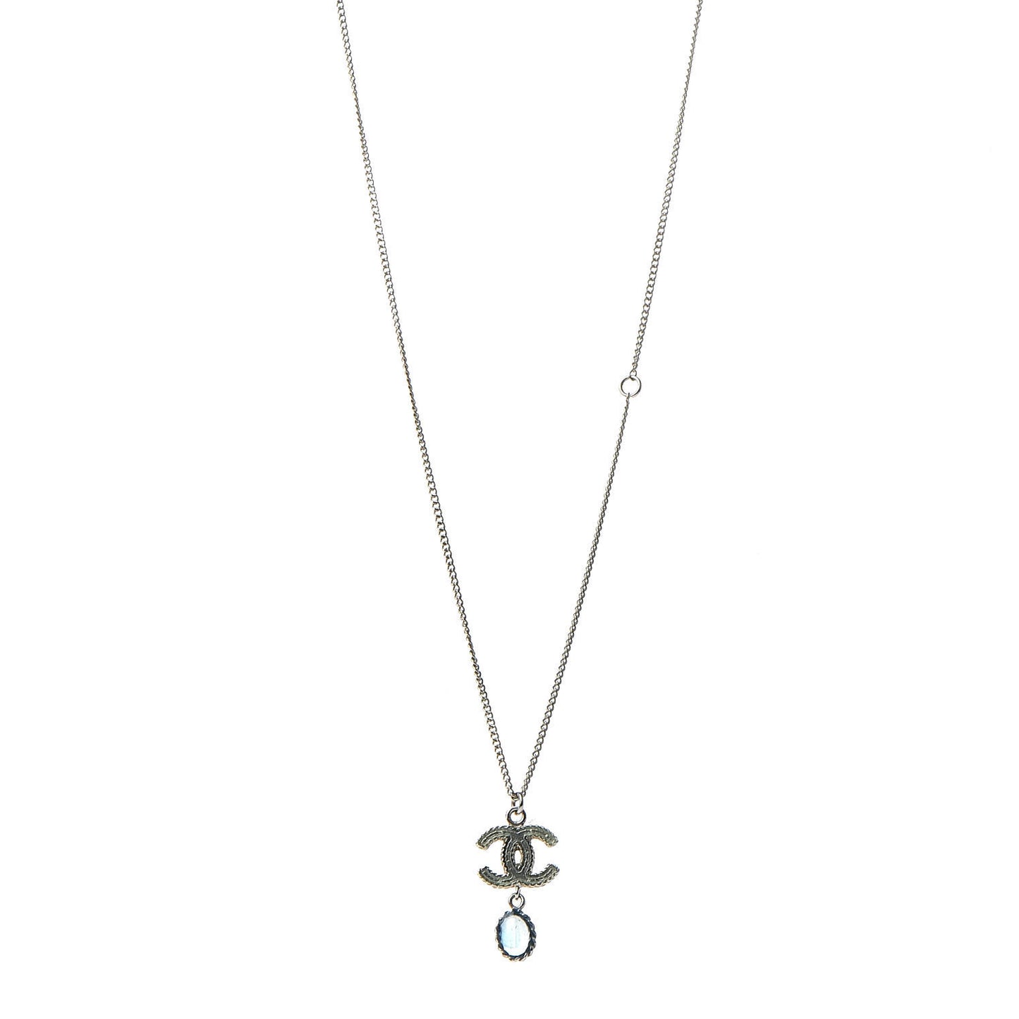 Enamel CC Drop Necklace Silver