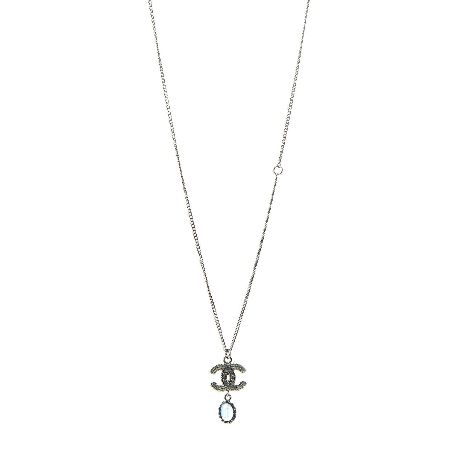 Chanel Enamel CC Drop Necklace Silver 1 of 6