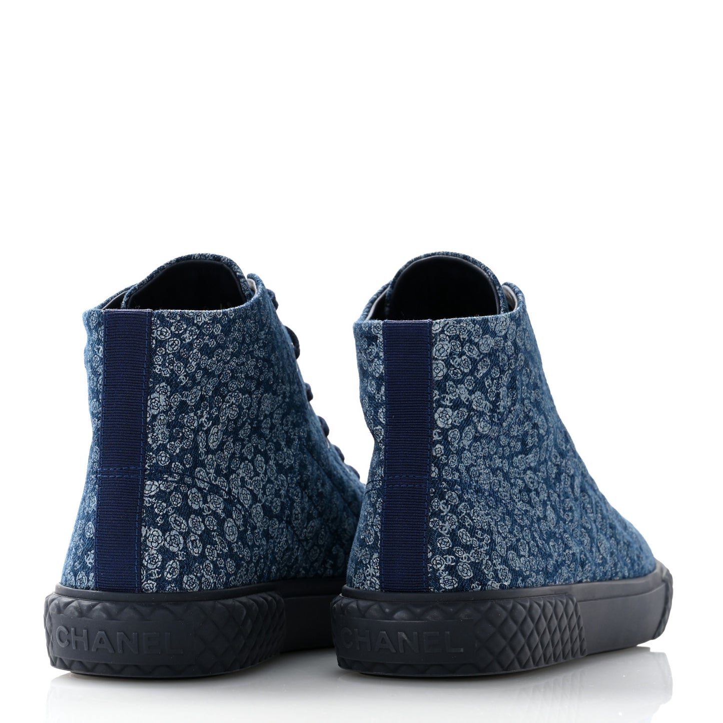 Printed Denim Quilted High Top Sneakers 40 Dark Blue