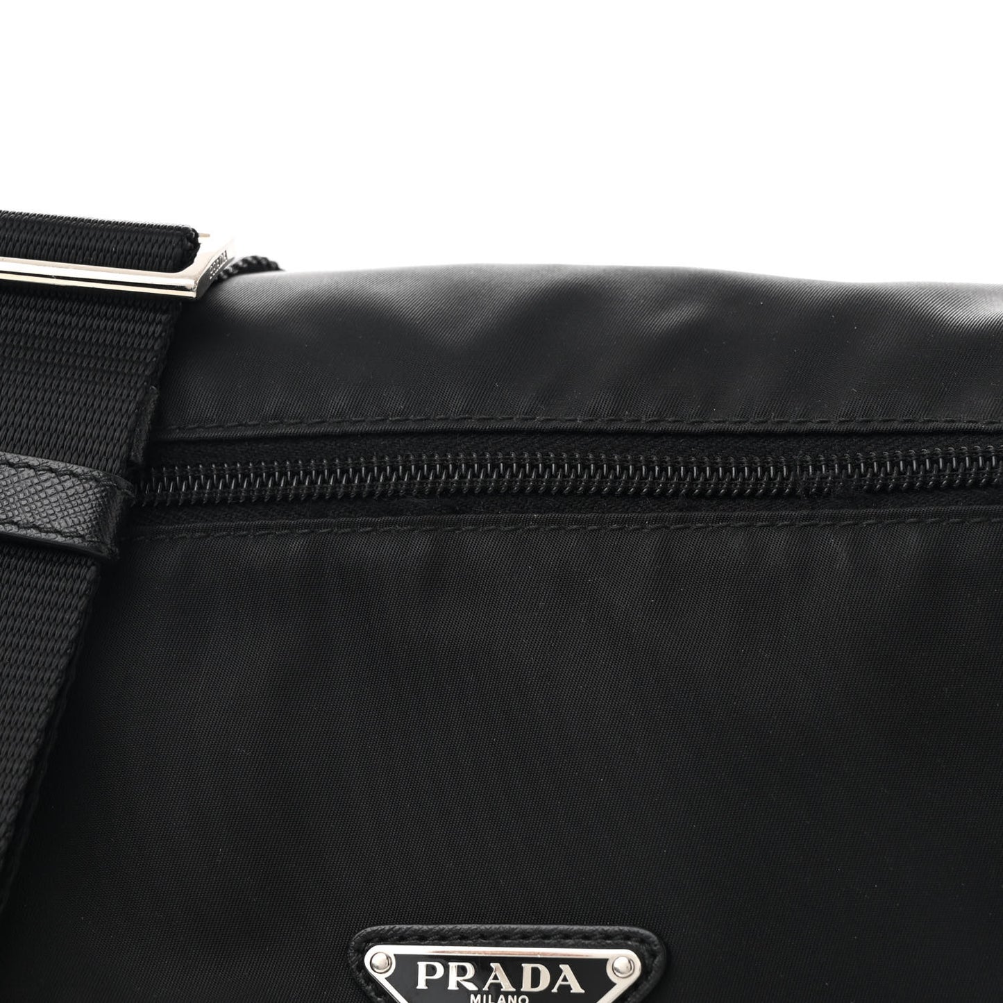 Tessuto Nylon Saffiano Double Buckle Messenger Shoulder Bag Black