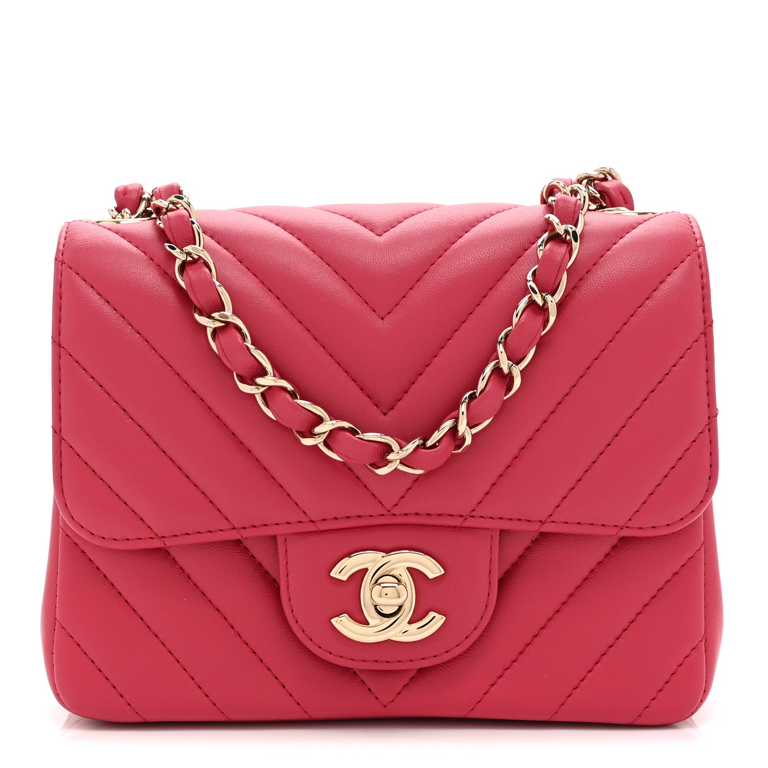 Chanel Lambskin Chevron Quilted Mini Square Flap Fuchsia 1 of 11