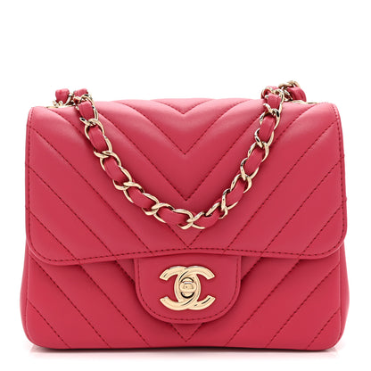 Chanel Lambskin Chevron Quilted Mini Square Flap Fuchsia 1 of 11