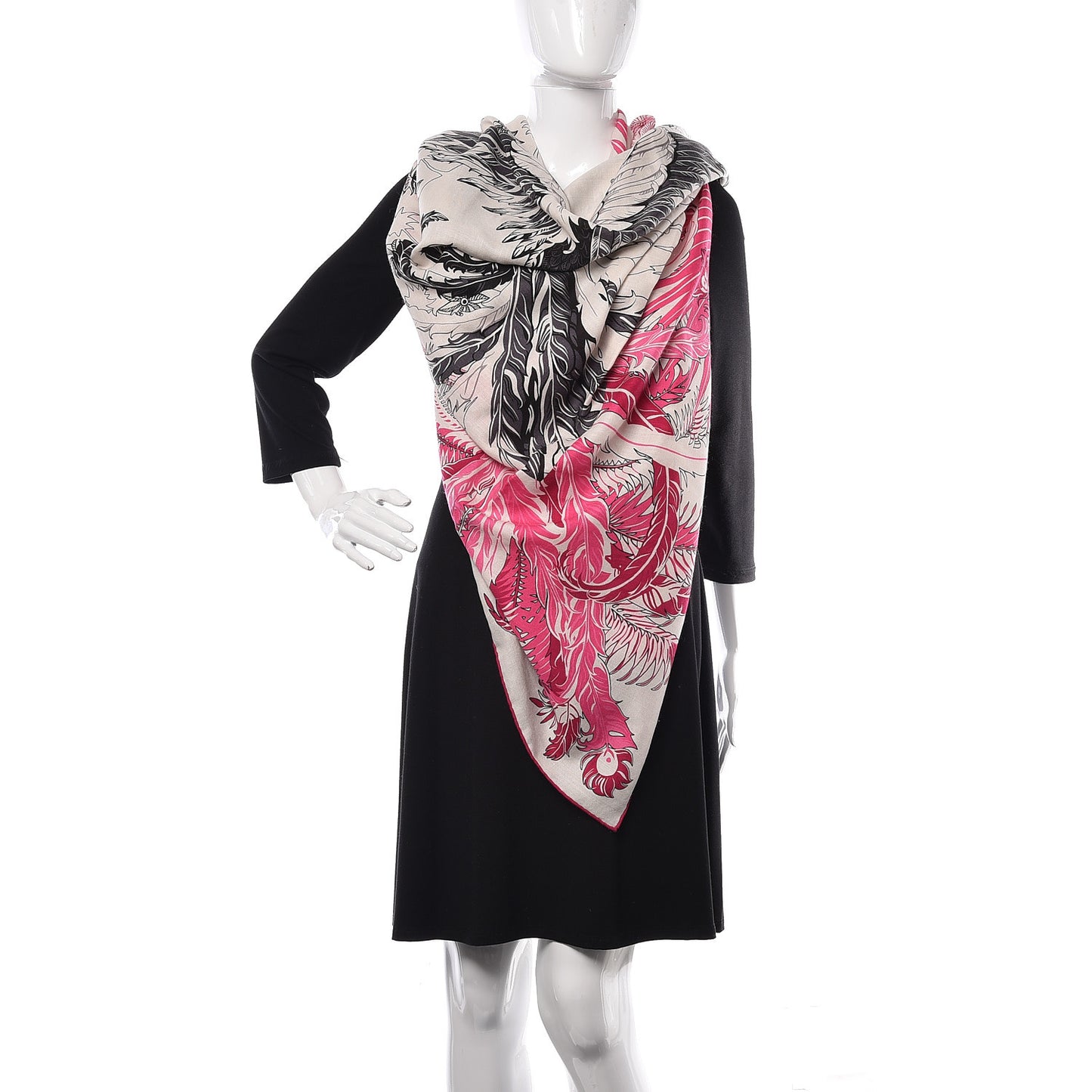 Cashmere Silk Mythiques Phoenix Coloriage Shawl 140 White Rose Black