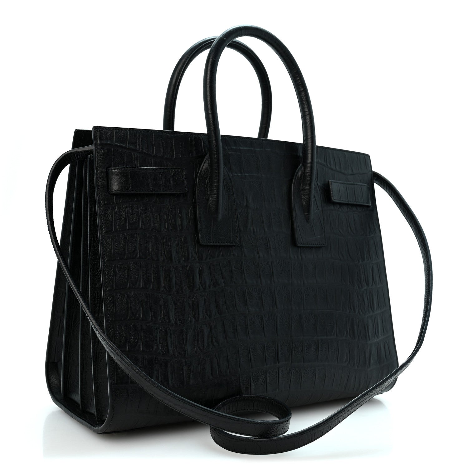 Saint Laurent Calfskin Crocodile Embossed Small Sac de Jour Black 3 of 12