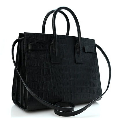 Saint Laurent Calfskin Crocodile Embossed Small Sac de Jour Black 3 of 12