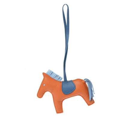 Hermes Milo Lambskin Grigri Rodeo Horse Bag Charm MM Feu Celeste Bleu Izmir 1 of 4