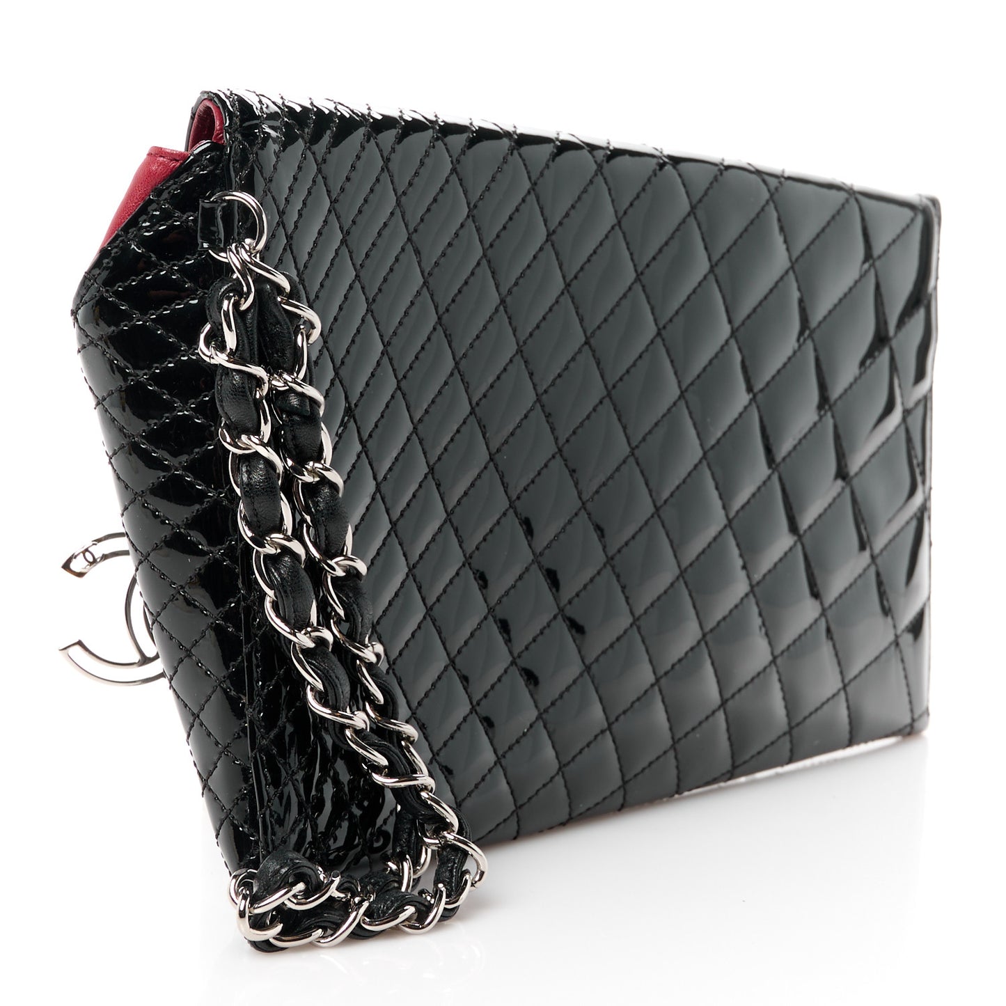 Patent Geometric Quilted Kaleidoscope Clutch Black