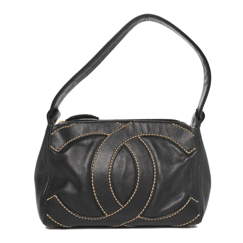 Calfskin CC Stitched Small Hobo Black