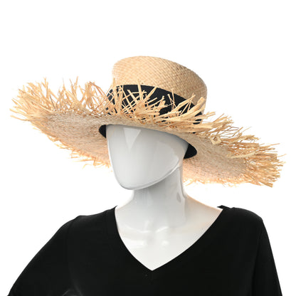 Chanel Raffia Wide Brimmed Hat L Beige Black 2 of 9