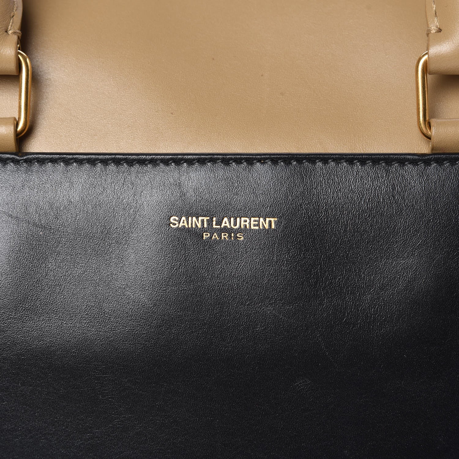 Saint Laurent Smooth Calfskin Bi-Color Duffle 6 Beige Black 12 of 15