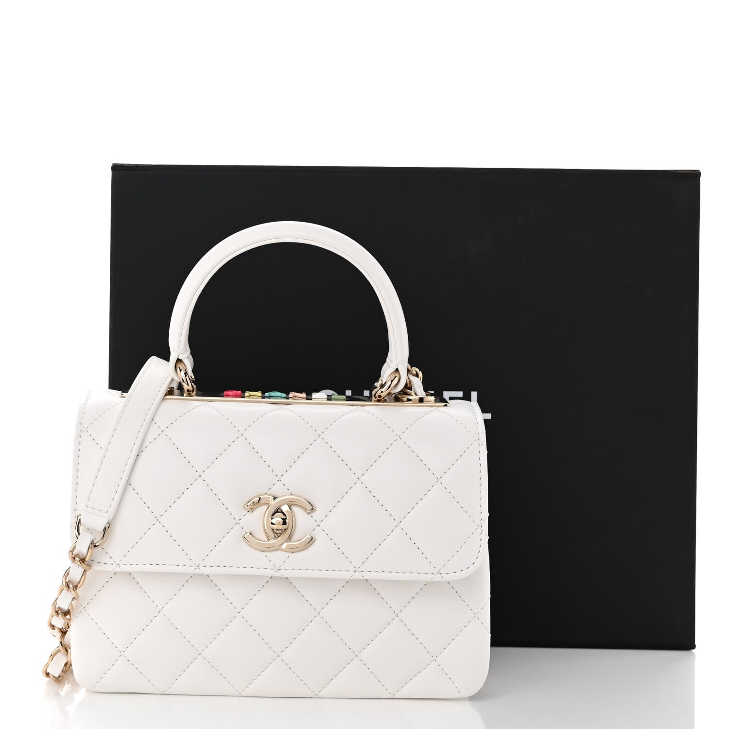 Chanel Lambskin Lacquered Quilted Mini Trendy CC Dual Handle Flap Bag White 11 of 11