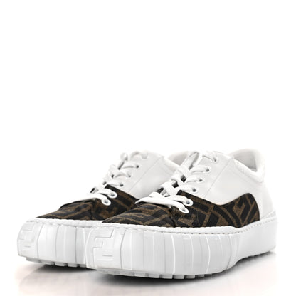 Fendi Fabric Jacquard Vitello Technical Fabric FF Womens Fendi Force Low Top Sneakers 36 Tobacco Black Ultra White White 3 of 11