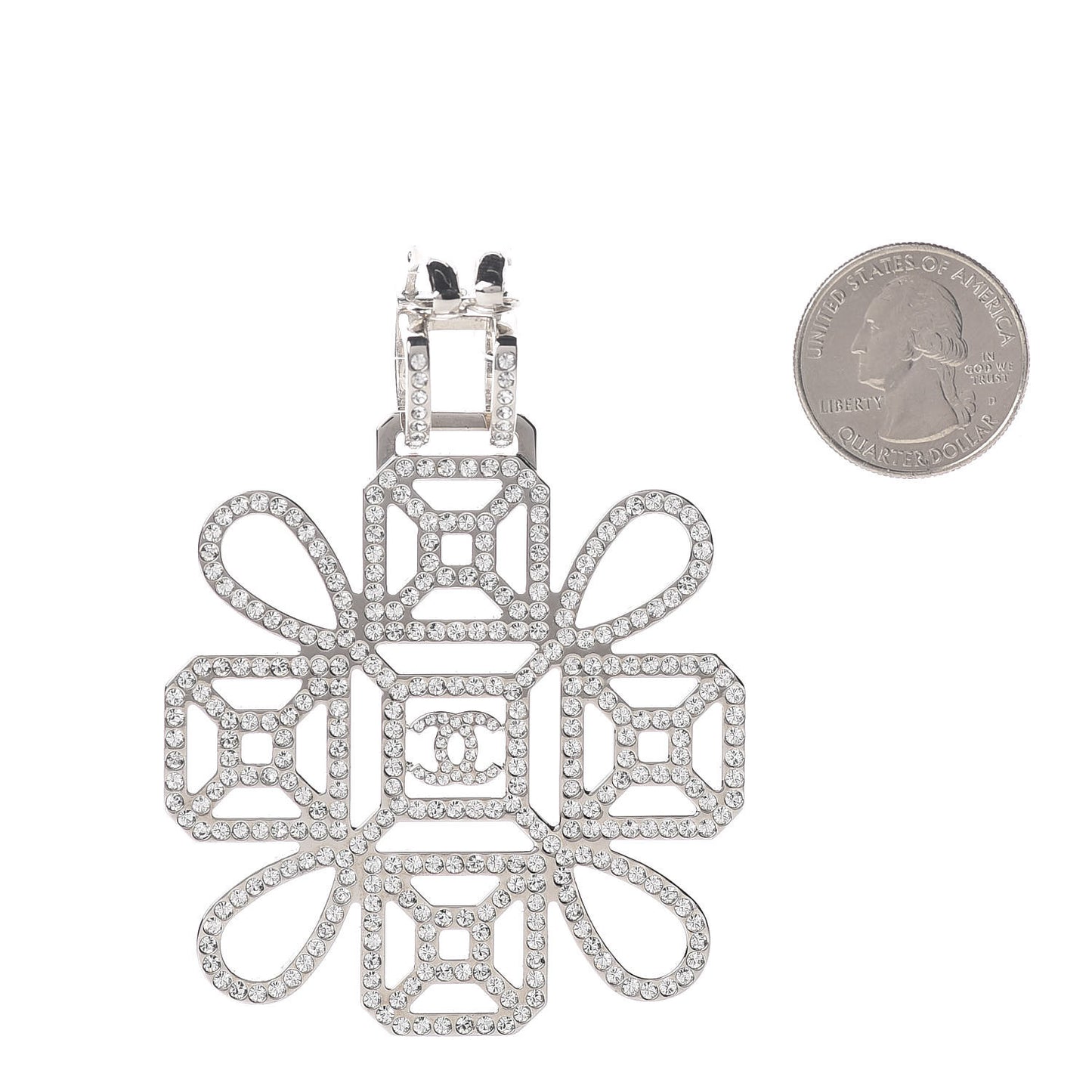 Crystal CC Drop Single Clip On Earring Silver
