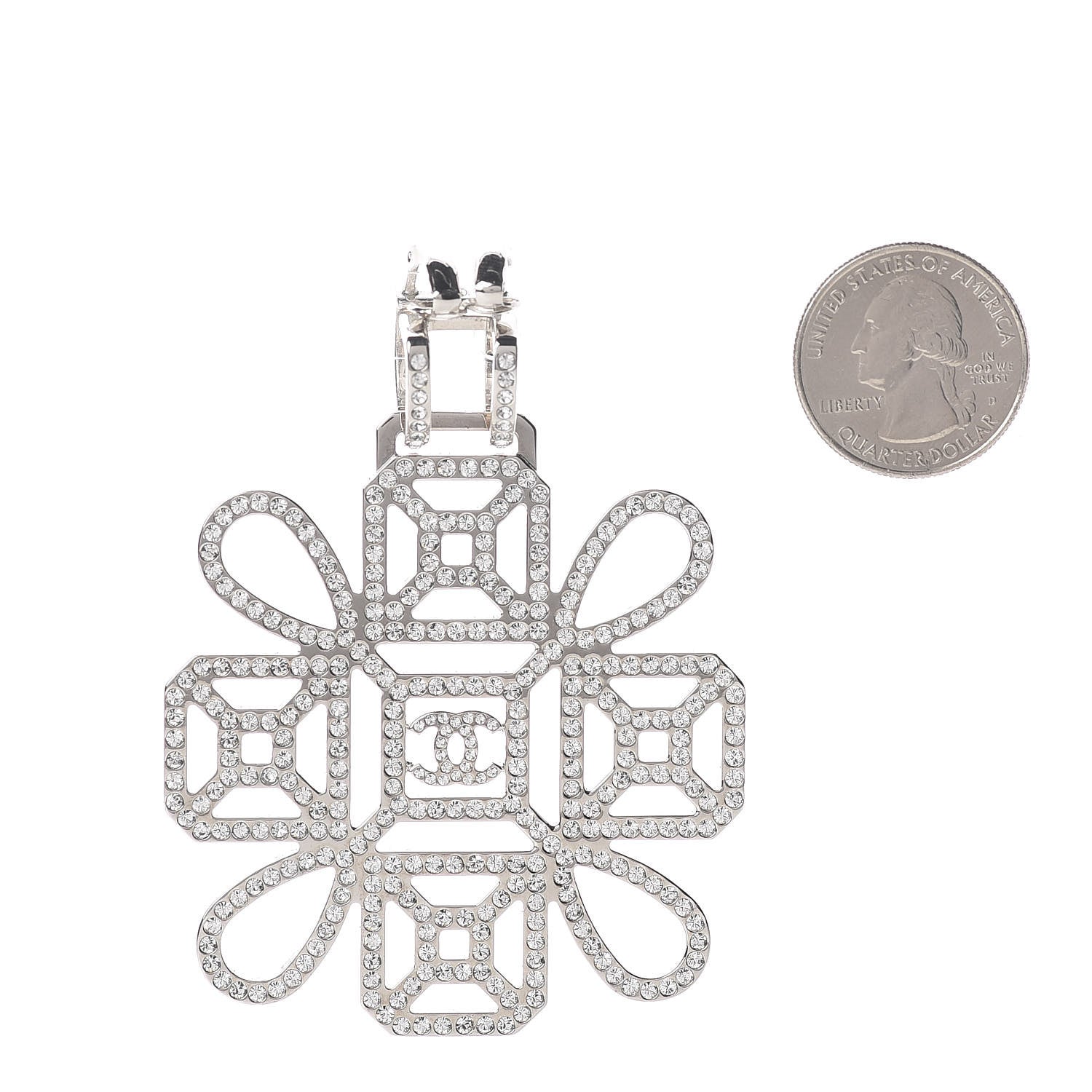 Chanel Crystal CC Drop Single Clip On Earring Silver 2 of 5