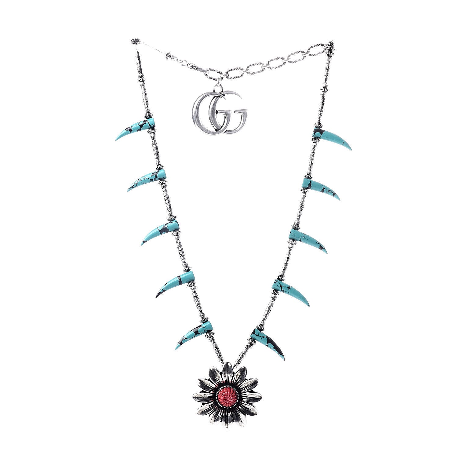 Gucci Sterling Silver Resin Marmont Flower Statement Necklace 3 of 6