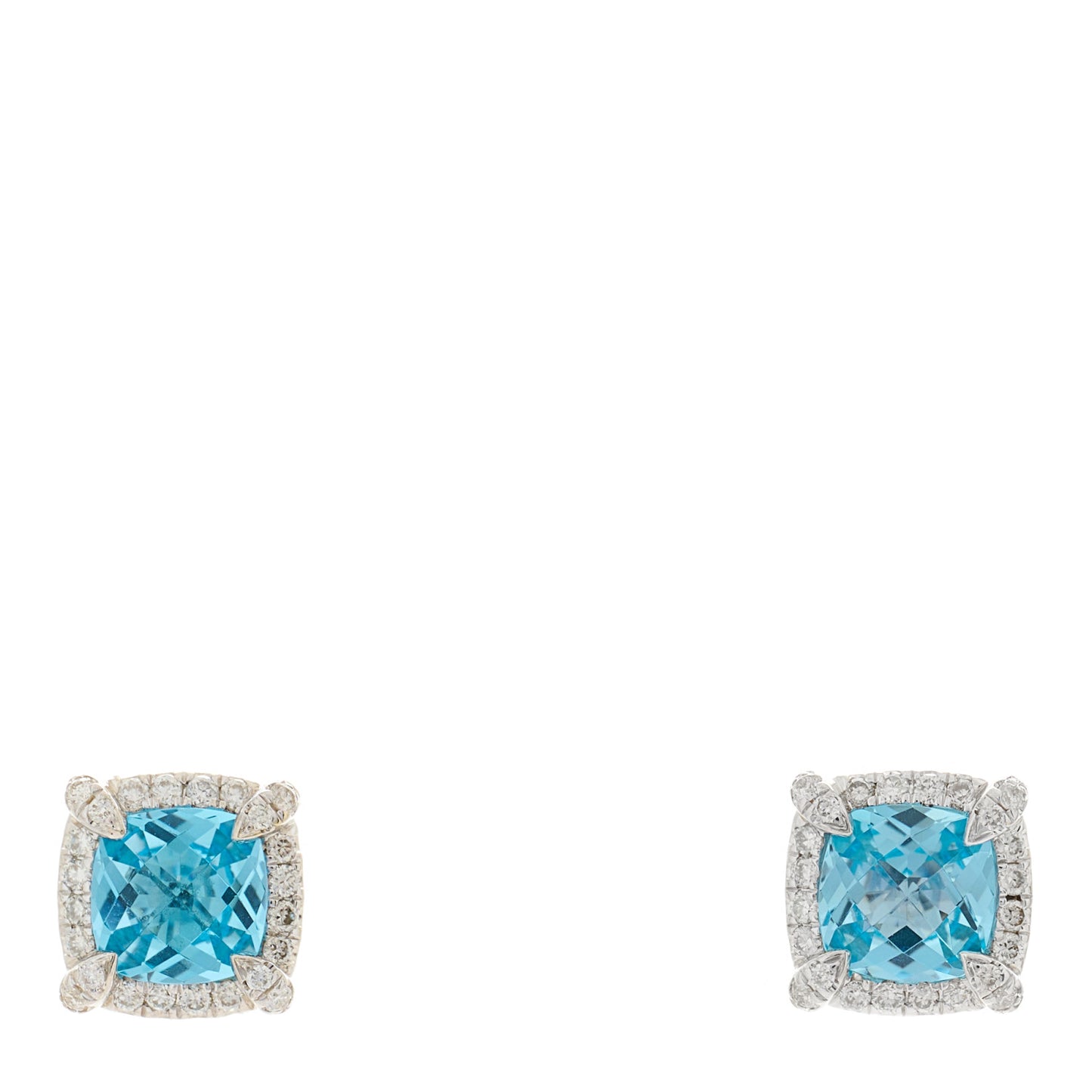 Sterling Silver Diamond Blue Topaz Petite Chatelaine Bezel Stud Earrings