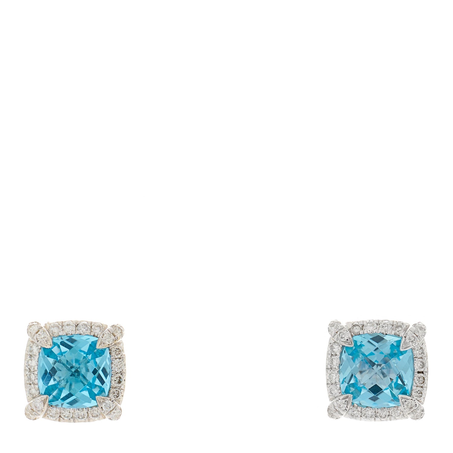 David Yurman Sterling Silver Diamond Blue Topaz Petite Chatelaine Bezel Stud Earrings 1 of 4