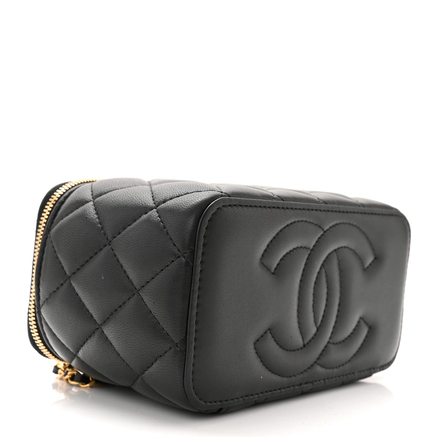 Lambskin Enamel Quilted Small Coco Hearts Vanity Case With Chain Black