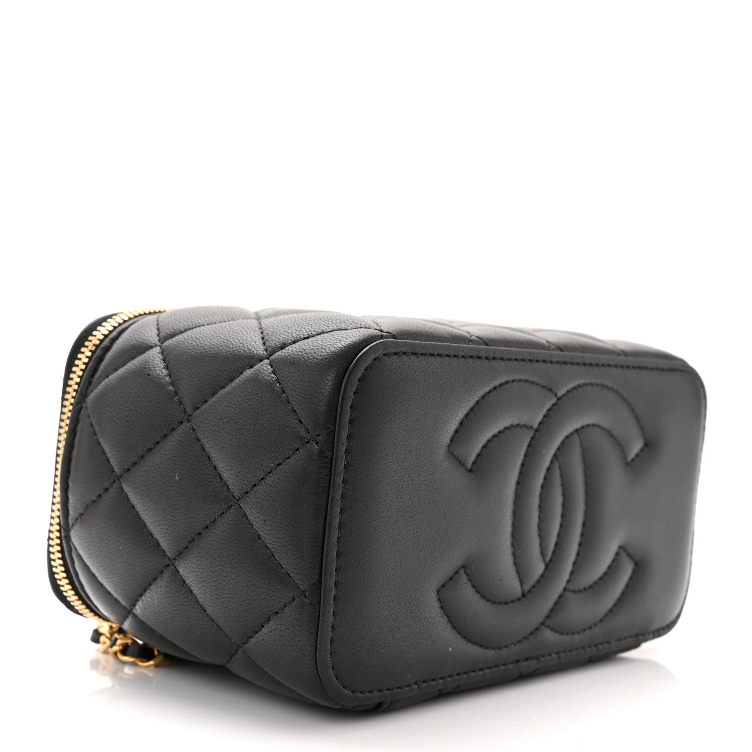 Chanel Lambskin Enamel Quilted Small Coco Hearts Vanity Case With Chain Black 3 of 10