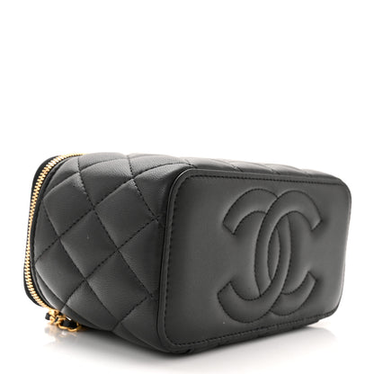 Chanel Lambskin Enamel Quilted Small Coco Hearts Vanity Case With Chain Black 3 of 10