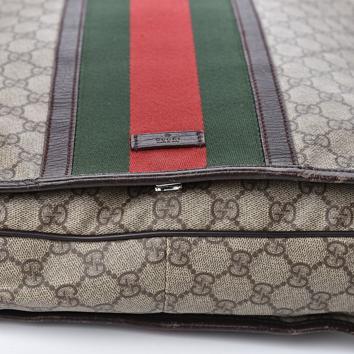 GG Plus Monogram Web Large Flap Messenger Bag Beige Dark Brown