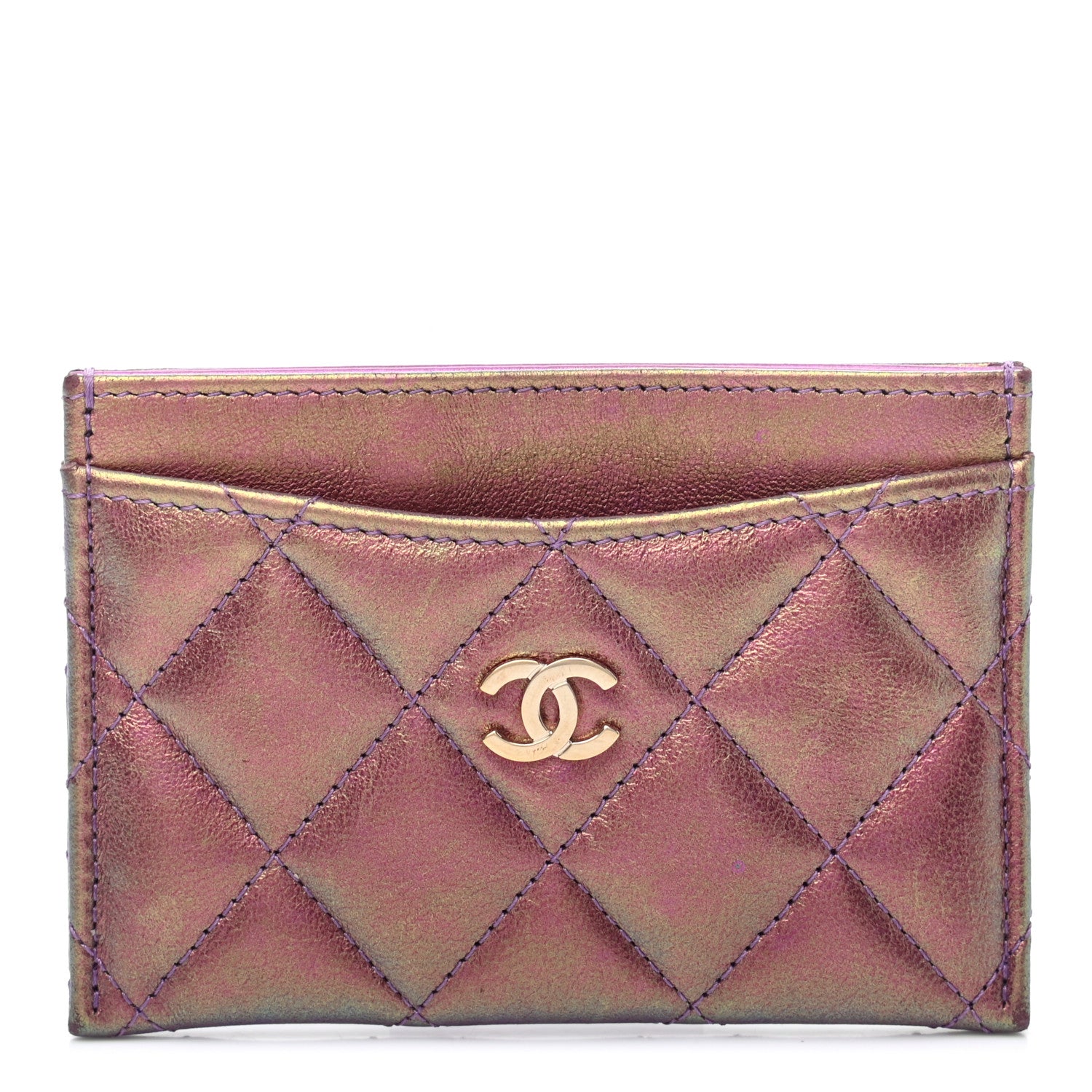 Chanel Iridescent Lambskin Quilted Card Holder Purple 1 of 24