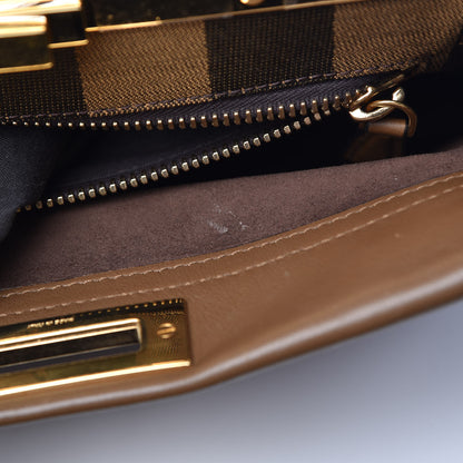 Fendi Vitello Seta Fabric Jacquard Pequin Medium Peekaboo Iconic Satchel Foresta Tobacco 11 of 13