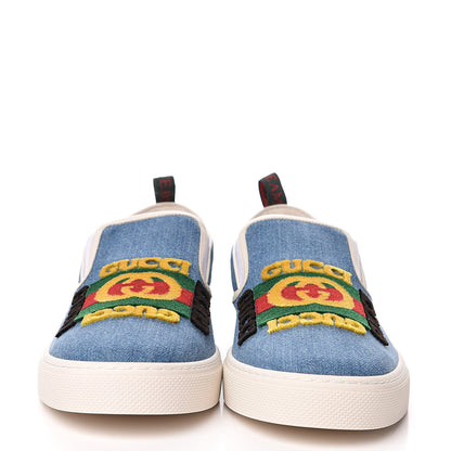 Gucci Kura Denim Logo Embroidered Mens Slip On Sneakers 11.5 Blue 2 of 10