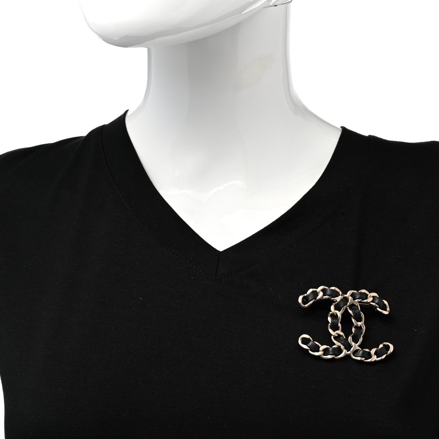 Lambskin Chain CC Brooch Black Gold